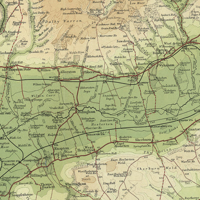 Old OS Map of York & Scarborough, Yorkshire by Bartholomew, 1901: N. York Moors, Castle Howard, Whitby, Pickering, Ouse