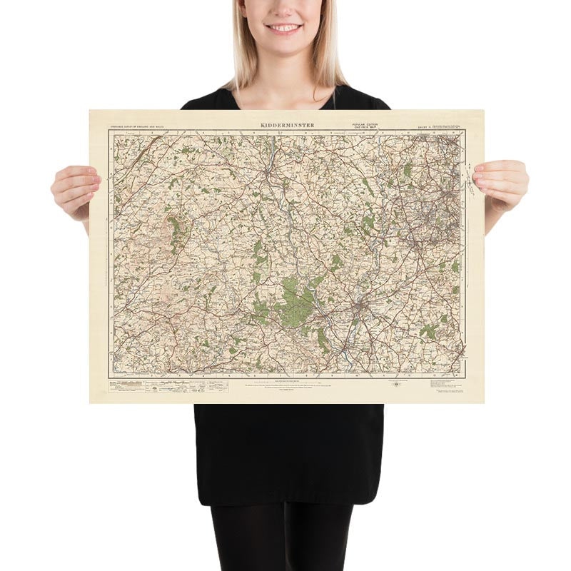 Mapa de Old Ordnance Survey, hoja 71 - Kidderminster, 1925: Dudley, Stourbridge, Stourport-on-Severn, Bridgnorth, Reserva Natural Nacional Wyre Forest
