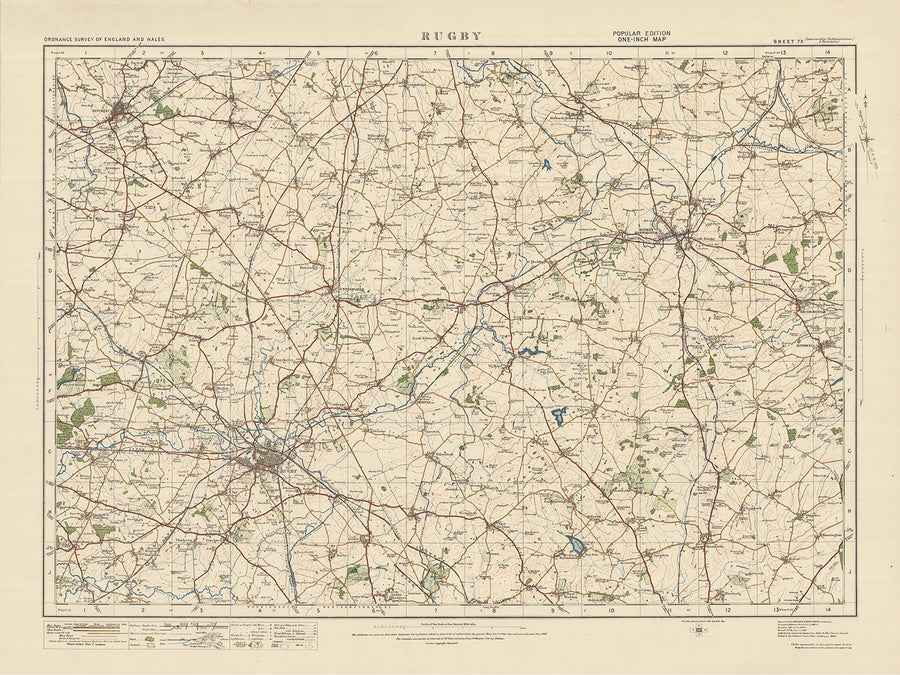 Old Ordnance Survey Map, Sheet 73 - Rugby, 1925: Hinckley, Market Harborough, Lutterworth, Desborough, Rothwell