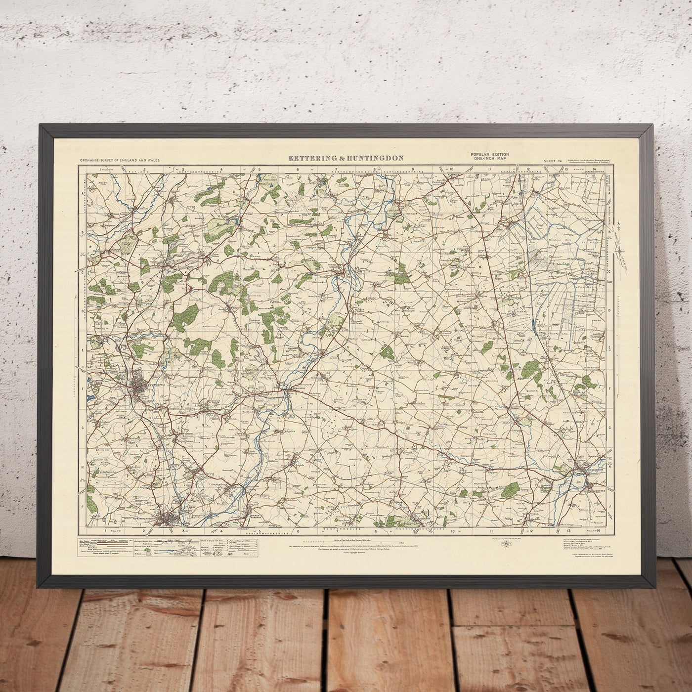 Old Ordnance Survey Map, Sheet 74 - Kettering & Huntingdon, 1925: Corby, Oundle, Wellingborough, Huntingdon, Yaxley