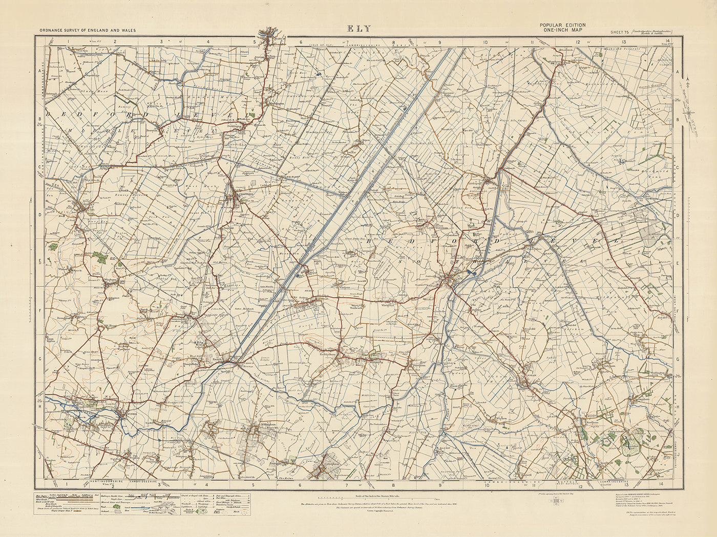 Old Ordnance Survey Map, Sheet 75 - Ely, 1925: Soham, Ramsey, St Ives, Chatteris, March