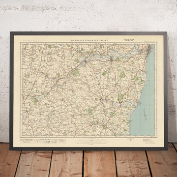Mappa della vecchia Ordnance Survey, Foglio 77 - Lowestoft e Valle del Waveney, 1925: Beccles, Bungay, Southwold, Halesworth, Costa e Heaths del Suffolk AONB 