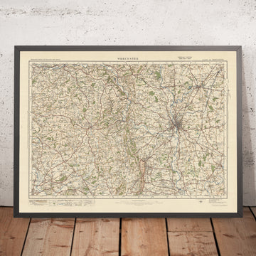 Carte Old Ordnance Survey, feuille 81 - Worcester, 1925 : Droitwich Spa, Bromyard, Tenbury Wells, Pershore, Malvern Hills AONB