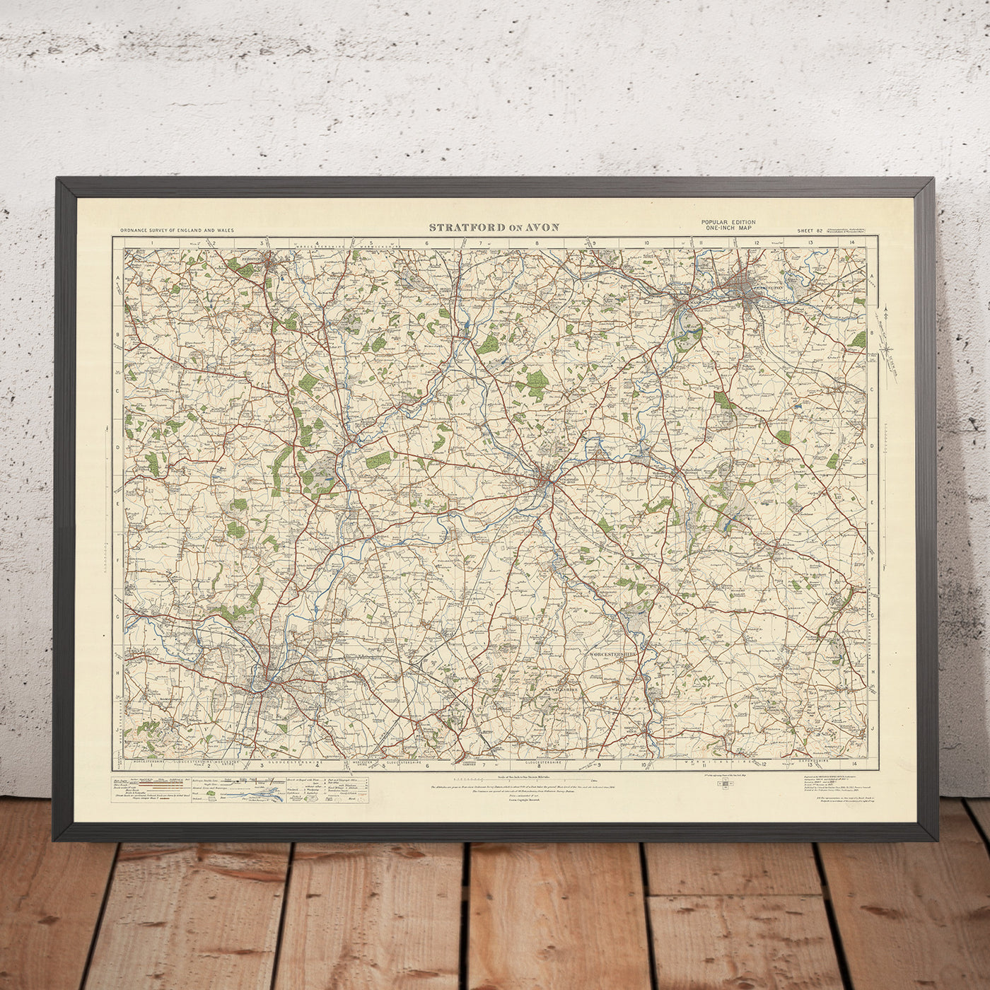 Old Ordnance Survey Map, Sheet 82 - Stratford on Avon, 1925: Warwick, Royal Leamington Spa, Redditch, Evesham, Alcester