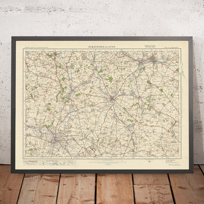 Mapa de Old Ordnance Survey, hoja 82 - Stratford on Avon, 1925: Warwick, Royal Leamington Spa, Redditch, Evesham, Alcester