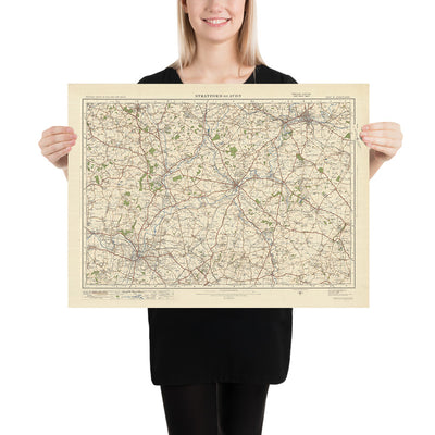 Mapa de Old Ordnance Survey, hoja 82 - Stratford on Avon, 1925: Warwick, Royal Leamington Spa, Redditch, Evesham, Alcester