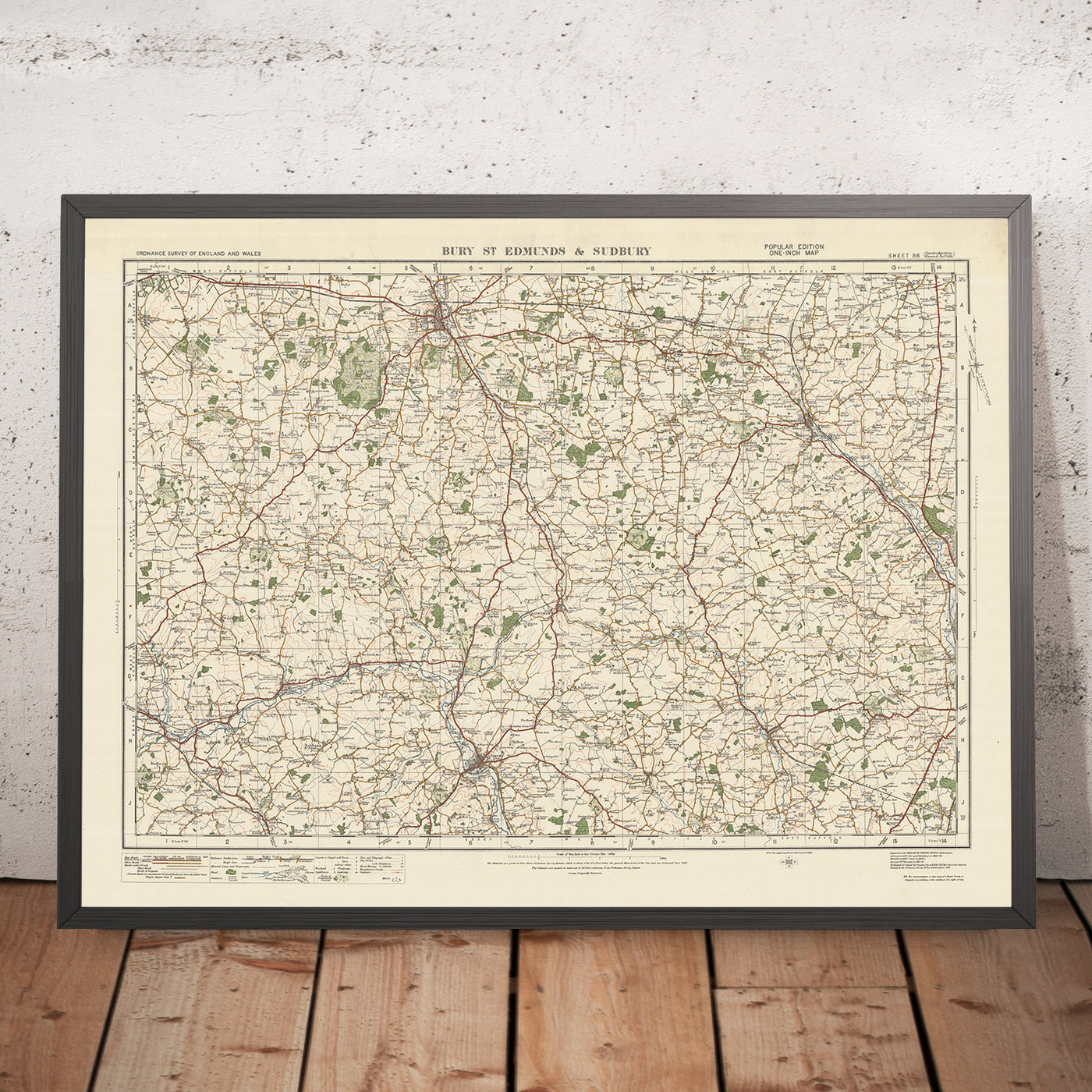 Mapa de Old Ordnance Survey, hoja 86 - Bury St. Edmunds y Sudbury, 1925: Haverhill, Stowmarket, Hadleigh, Needham Market, Glemsford