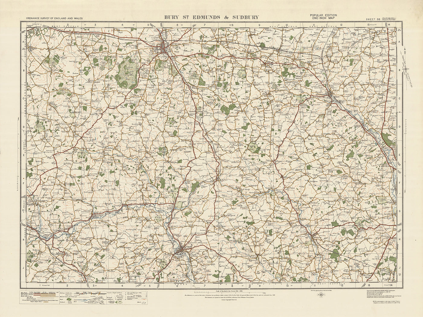 Old Ordnance Survey Map, Sheet 86 - Bury St. Edmunds & Sudbury, 1925: Haverhill, Stowmarket, Hadleigh, Needham Market, Glemsford
