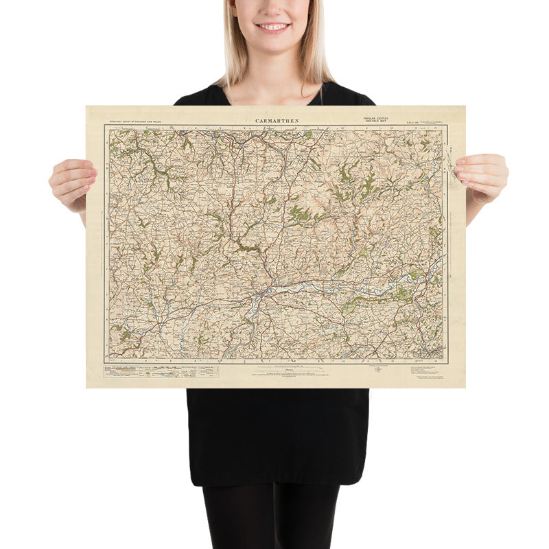Mapa de Old Ordnance Survey, hoja 89 - Carmarthen, 1925: St Clears, Llandeilo, Ammanford, Llandysul, Newcastle Emlyn