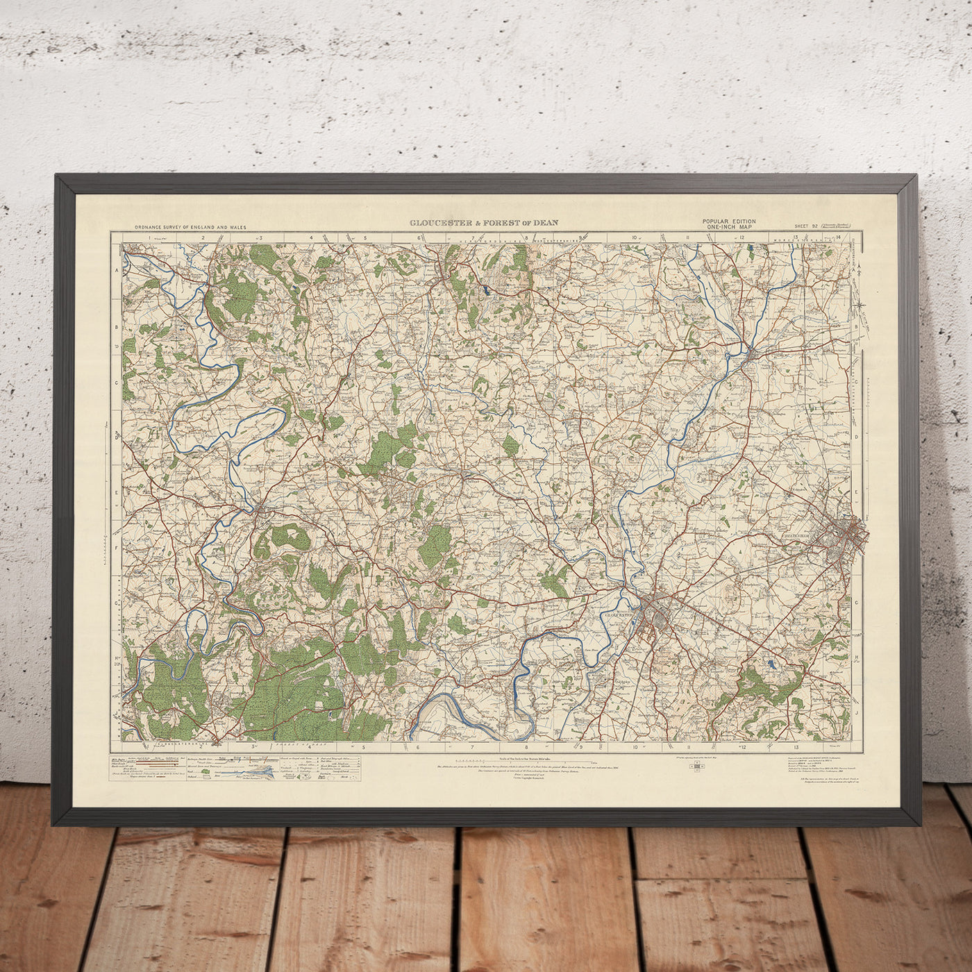 Old Ordnance Survey Map, Blatt 92 – Gloucester & Forest of Dean, 1925: Cheltenham, Ledbury, Ross-on-Wye, Tewkesbury, Wye Valley AONB