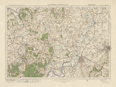 Carte Old Ordnance Survey, feuille 92 - Gloucester & Forest of Dean, 1925 : Cheltenham, Ledbury, Ross-on-Wye, Tewkesbury, Wye Valley AONB