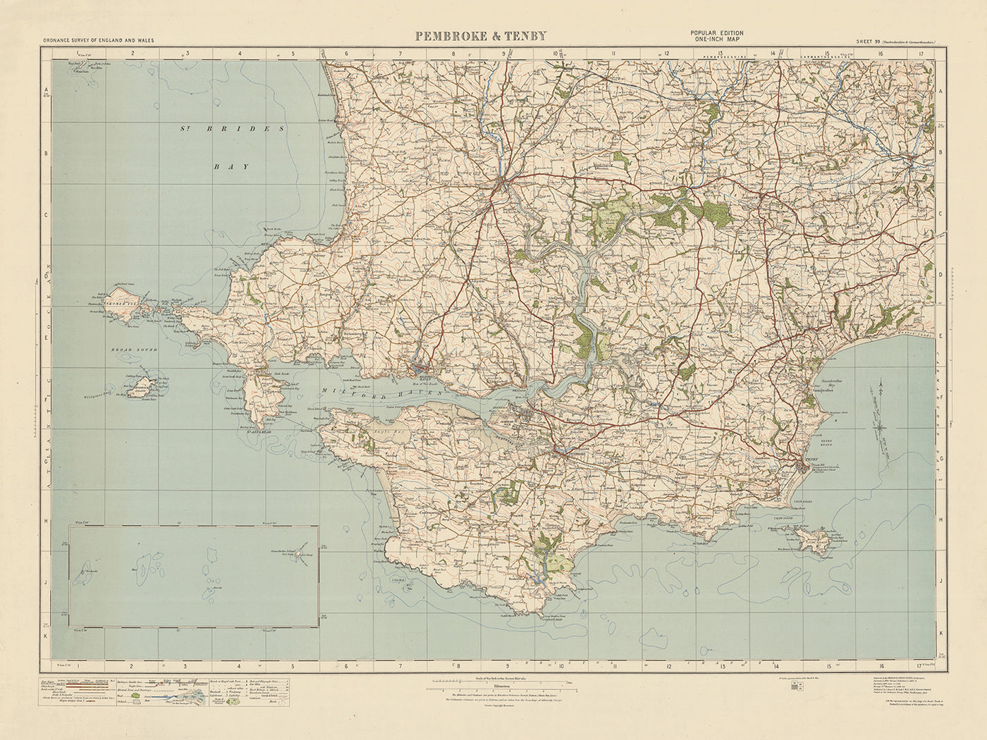 Old Ordnance Survey Map, Sheet 99 - Pembroke & Tenby, 1925: Neyland, Milford Haven, Haverfordwest, Narberth, Pembrokshire Coast National Park