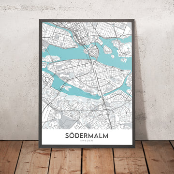 Moderne Stadtkarte von Södermalm, Schweden: Rathaus, Globe Arena, ABBA Museum, Djurgården, Skansen 