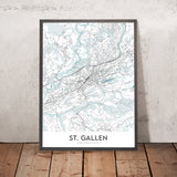 Modern City Map of St. Gallen, Switzerland: Abbey, Cathedral, University