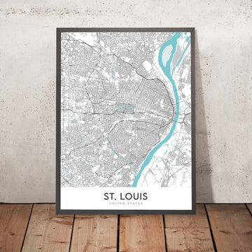 Mapa moderno de la ciudad de St. Louis, MO: Gateway Arch, Busch Stadium, Forest Park, Soulard, Central West End