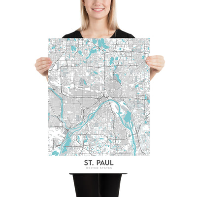 Modern City Map of St. Paul, MN: Como Park, Highland Park, Macalester College, Minnesota State Capitol, Mississippi River