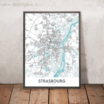 Mappa moderna della città di Strasburgo, Francia: Cattedrale, Rohan, Parc, Gare, A35 
