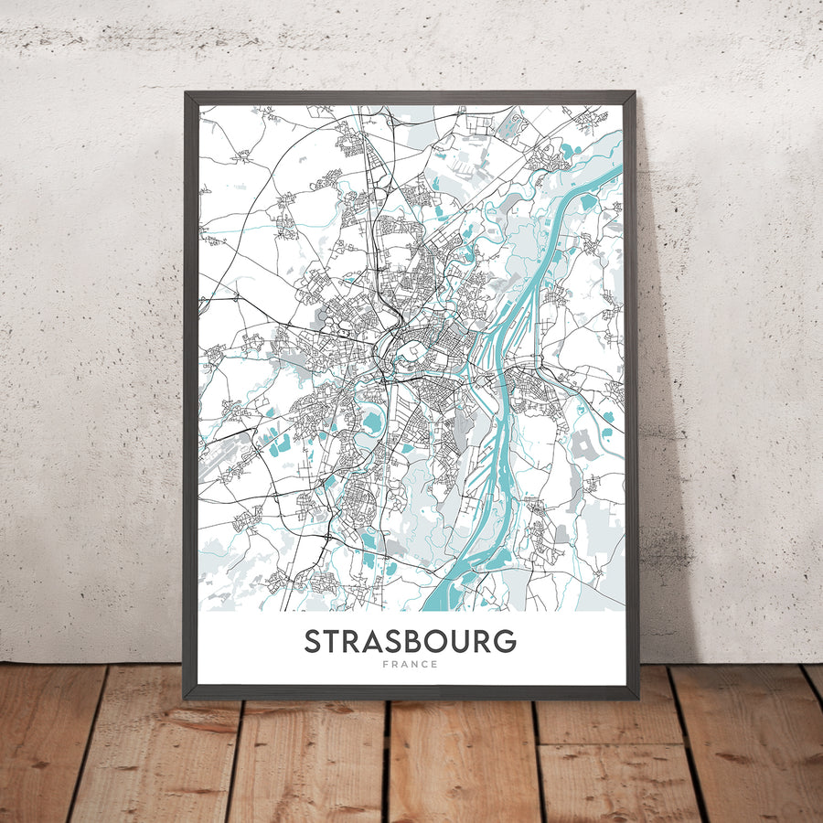 Mapa moderno de la ciudad de Estrasburgo, Francia: Catedral, Rohan, Parc, Gare, A35