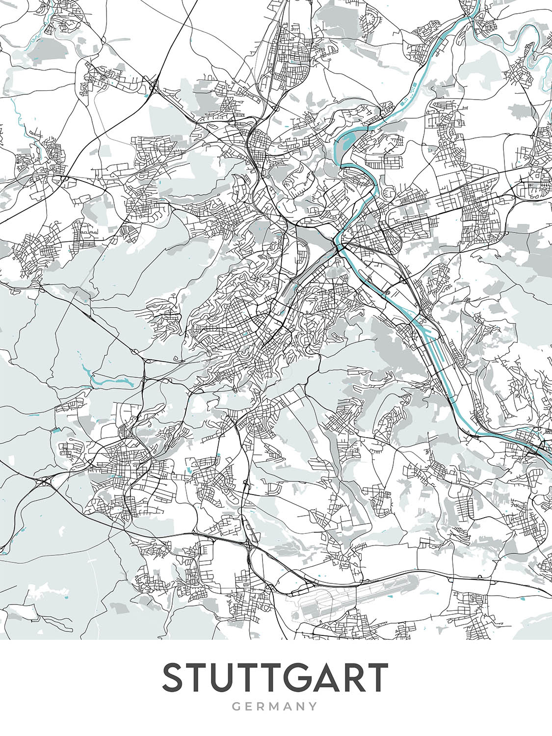 Modern City Map of Stuttgart, Germany: Fernsehturm, Mercedes-Benz Muse ...