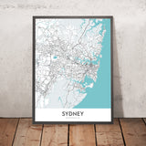 Plan de la ville moderne de Sydney, Australie : CBD, Opéra, Harbour Bridge, Bondi Beach, The Rocks