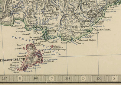 Old Map of New Zealand in 1879 by AK Johnston - Auckland, Christchurch, Wellington, Queenstown, Dunedin