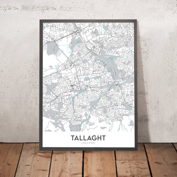 Mappa della città moderna di Tallaght, Irlanda: Stadio di Tallaght, The Square, Ospedale di Tallaght, Autostrada M50, Strada Nazionale N81 