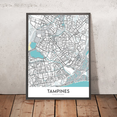 Modern City Map of Tampines, Singapore: Our Tampines Hub, Tampines Mall, Eco Green, Regional Library, Central Park