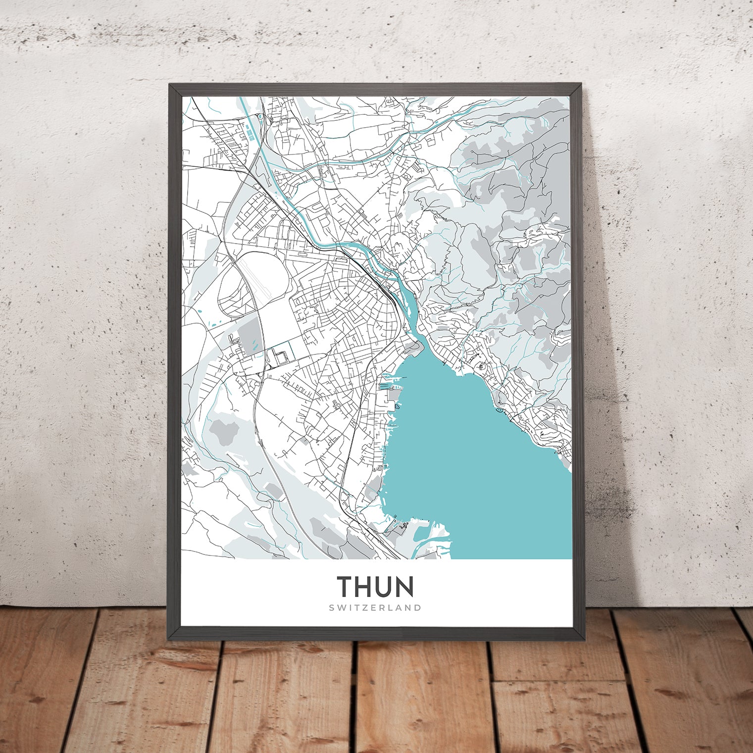 Modern City Map of Thun, Switzerland: Altstadt, Thun Castle, Aare Rive ...