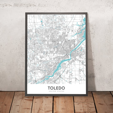 Modern City Map of Toledo, OH: Downtown, Toledo Museum of Art, I-75, I-80/90, University of Toledo