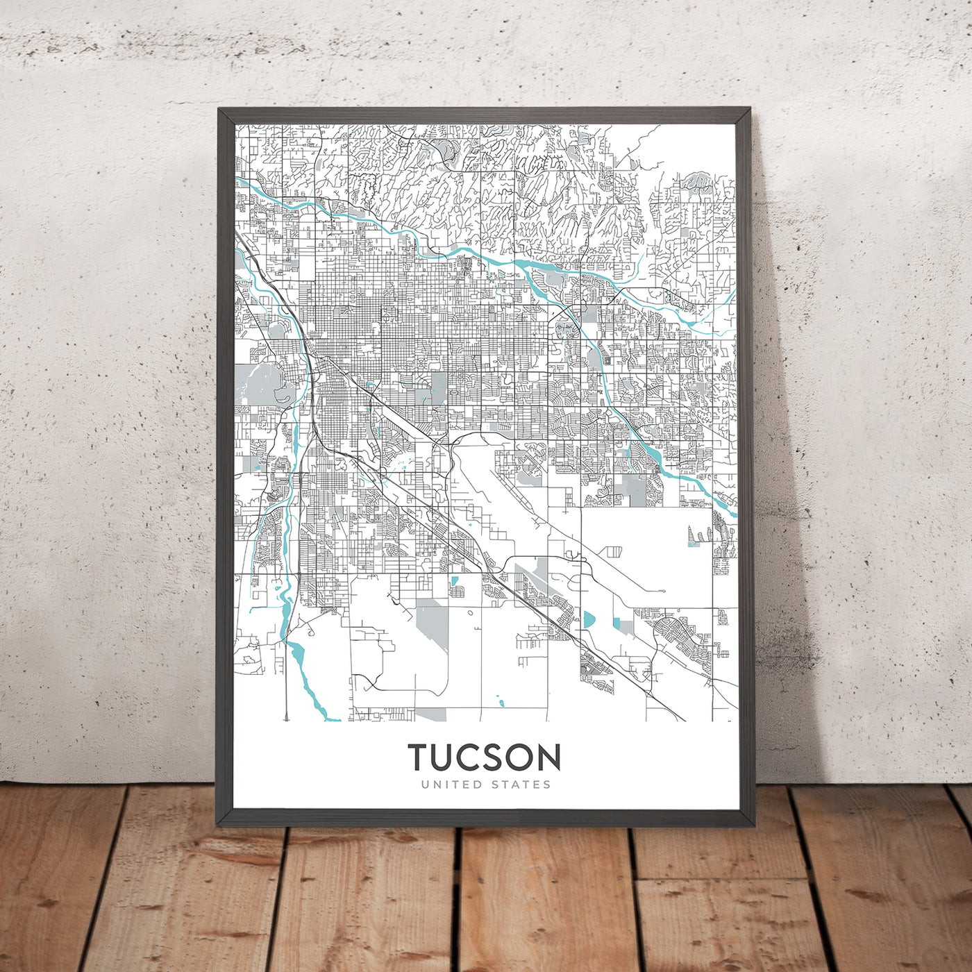Moderner Stadtplan von Tucson, AZ: Universität von Arizona, Pima Air & Space Museum, Saguaro NP, Sabino Canyon, Mount Lemmon