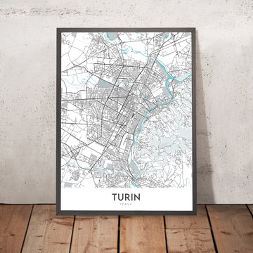 Moderne Stadtkarte von Turin, Italien: Duomo, Mole, Ägyptisches Museum, Juventus-Stadion, Basilika 