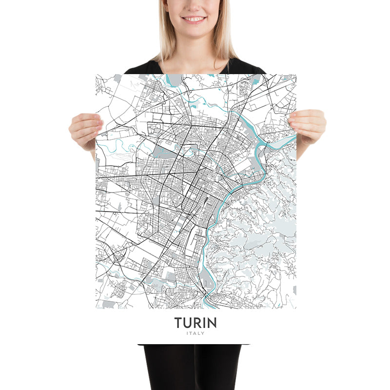 Turín In Maps Mapa moderno de la ciudad de Turín, Italia: Duomo, Mole, Museo Egipcio ...