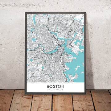 Mappa moderna della città di Boston, MA: Back Bay, Fenway Park, Università di Harvard, MIT, North End 