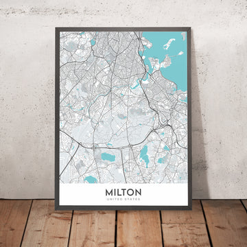 Mappa della città moderna di Milton, MA: Riserva delle Blue Hills, Parco Cunningham, Stagno di Houghton, Collina di Chickatawbut, Viale Blue Hill 