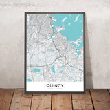 Moderne Stadtkarte von Quincy, MA: Adams Nationalpark, Blue Hills Reservation, Friedhof, Markt, Wollaston Beach 