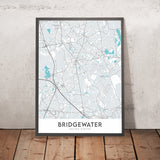 Carte de la ville moderne de Bridgewater, MA : Université d'État, Bridgewater Common, Société historique, Ancien hôtel de ville, Première Église congrégationaliste 