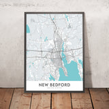 Moderne Stadtkarte von New Bedford, MA: Innenstadt, Nordende, Westende, Südende, Ostende 