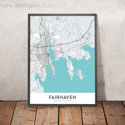 Modern City Map of Fairhaven, MA: Fort Phoenix, Town Hall, Millicent Library, Unitarian Memorial Church, Fairhaven High School
