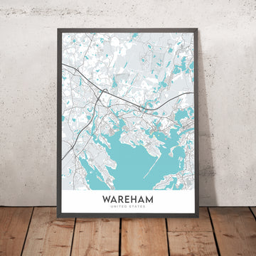 Moderne Stadtkarte von Wareham, MA: Agawam River, Buttermilk Bay, Great Neck, Little Neck, Long Beach 
