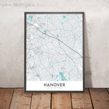 Modern City Map of Hanover, MA: Hanover Center, Silver Lake, Route 3, Hanover Mall, Hanover Theatre