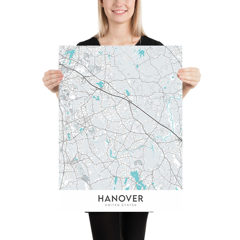 Modern City Map of Hanover, MA: Hanover Center, Silver Lake, Route 3 ...