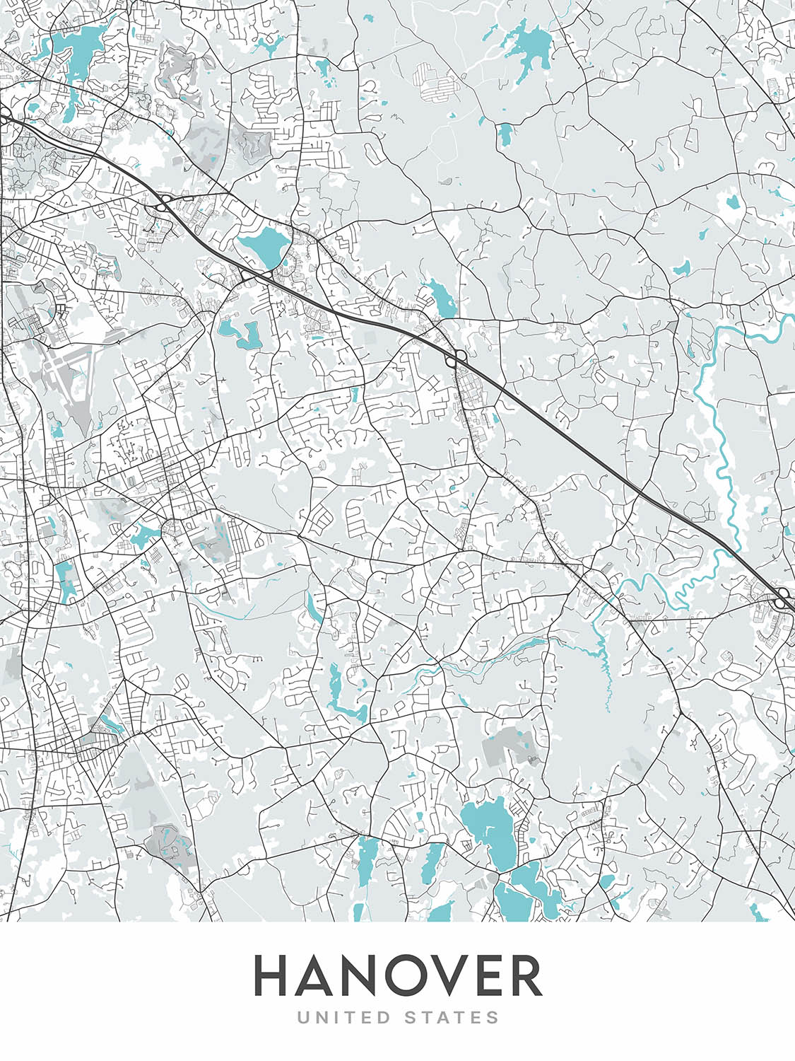 Modern City Map of Hanover, MA: Hanover Center, Silver Lake, Route 3 ...