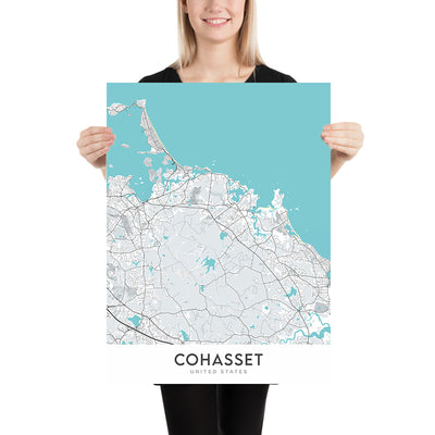 Modern City Map of Cohasset, MA: Cohasset Village, Sandy Cove, Jerusalem Road, King Street, North Main Street