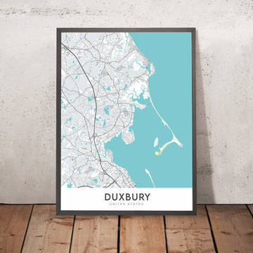 Mappa della città moderna di Duxbury, MA: Spiaggia di Duxbury, Yacht Club di Duxbury, Gurnet Point, Monumento a Myles Standish, Ponte di Powder Point 