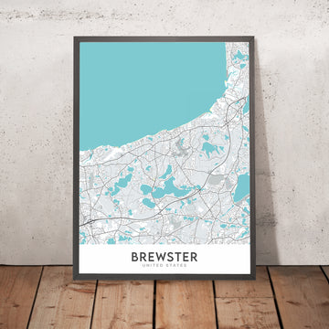 Mapa moderno de la ciudad de Brewster, MA: Cape Cod National Seashore, Nickerson State Park, Ruta 6A, Ruta 28, Scargo Lake