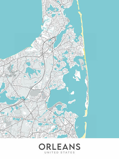 Moderner Stadtplan von Orleans, MA: Nauset Beach, Skaket Beach, Rock Harbor, Pleasant Bay, Cape Cod National Seashore