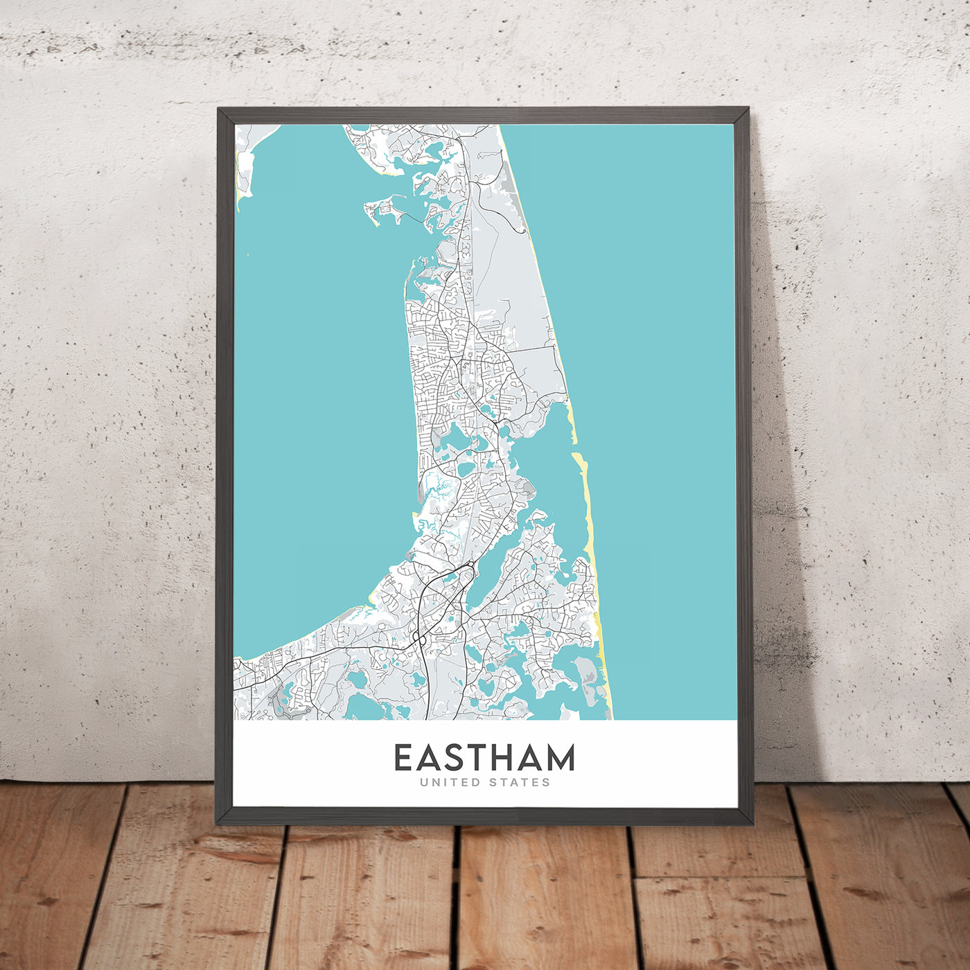 Modern City Map of Eastham, MA: Nauset Light Beach, Coast Guard Beach, First Encounter Beach, Fort Hill, Rock Harbor