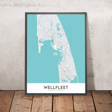 Mapa moderno de la ciudad de Wellfleet, Massachusetts: Wellfleet Harbor, Duck Harbor, Chequessett Neck, Billingsgate Island, Indian Neck