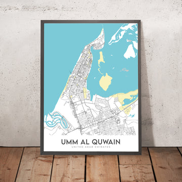 Mapa de la ciudad moderna de Umm Al Quwain, EAU: Fuerte, Museo, Corniche, Carretera Sheikh Mohammed Bin Zayed, Carretera de los Emiratos 