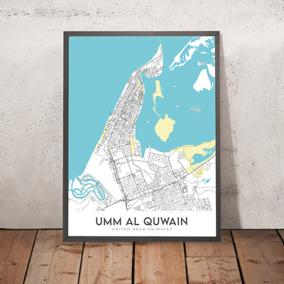Moderner Stadtplan von Umm Al Quwain, Vereinigte Arabische Emirate: Umm Al Quwain Fort, Umm Al Quwain Museum, Umm Al Quwain Corniche, Sheikh Mohammed Bin Zayed Road, Emirates Road